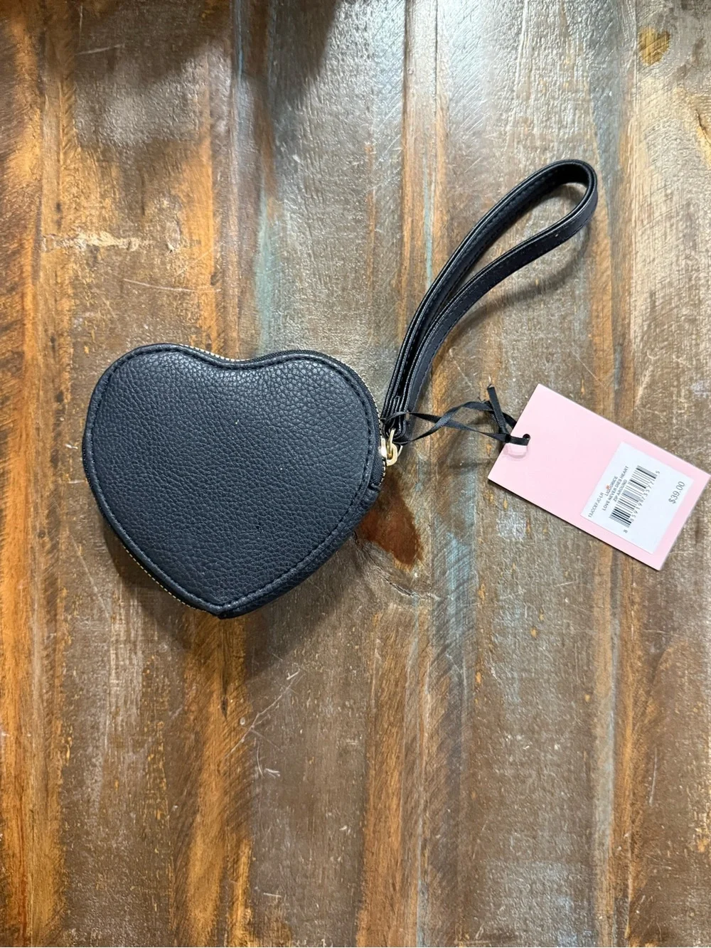 Juicy Couture Love Never Dies Heart Zip Around Wristlet Black Gold NWT